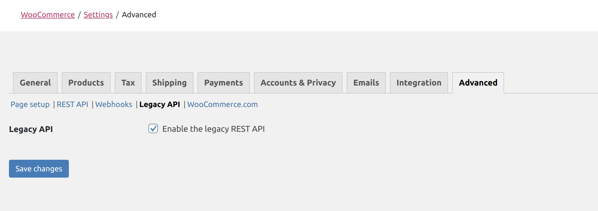 WooCommerce Legacy API Settings