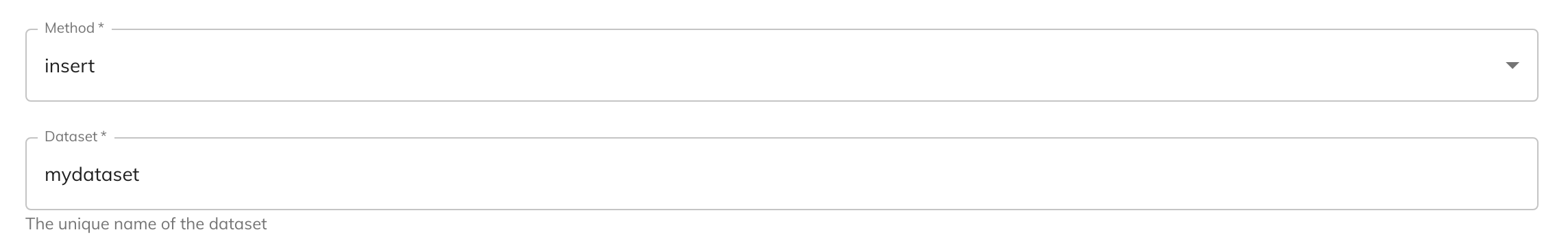 Dataset Insert Row Configuration