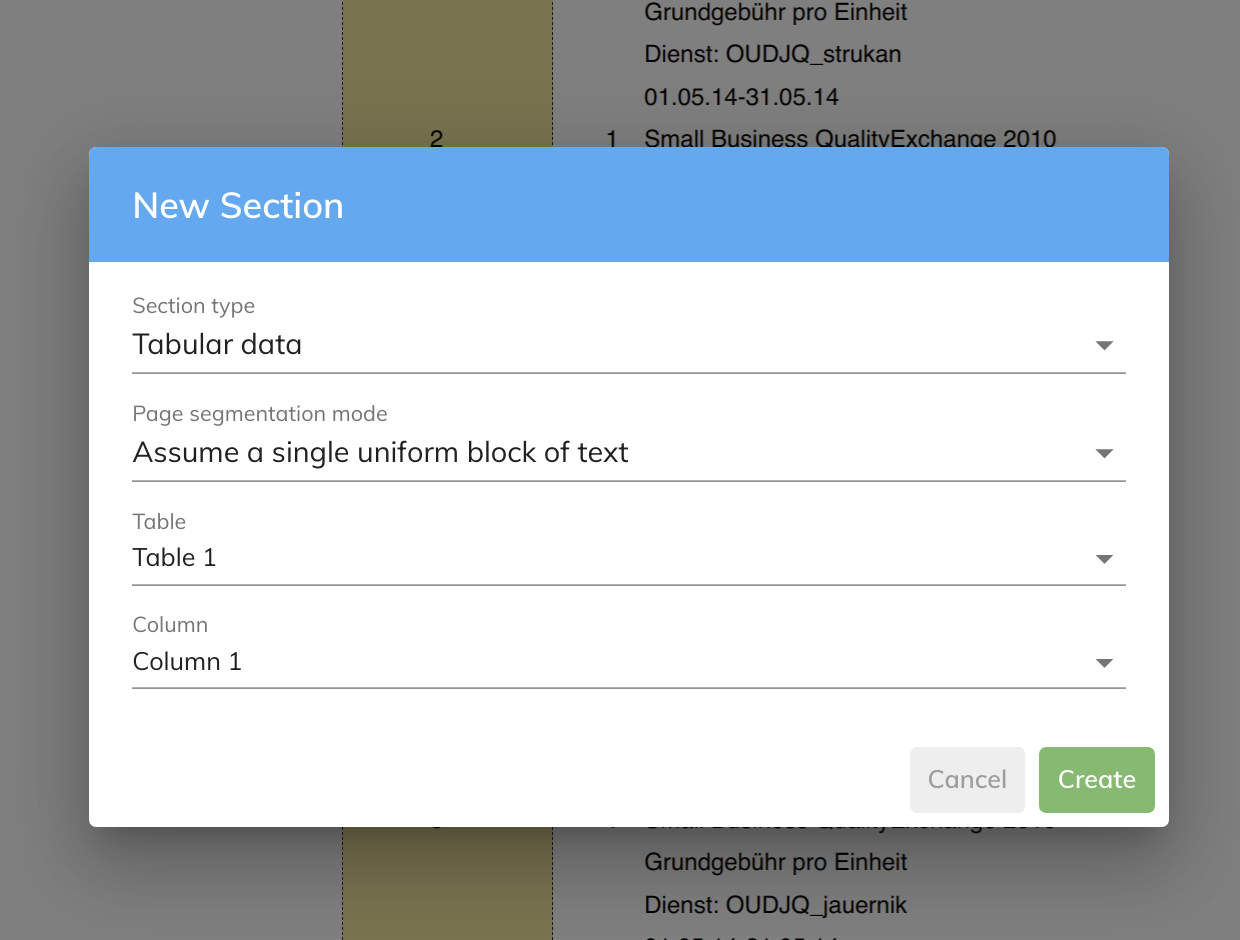 Document OCR Tabular Section