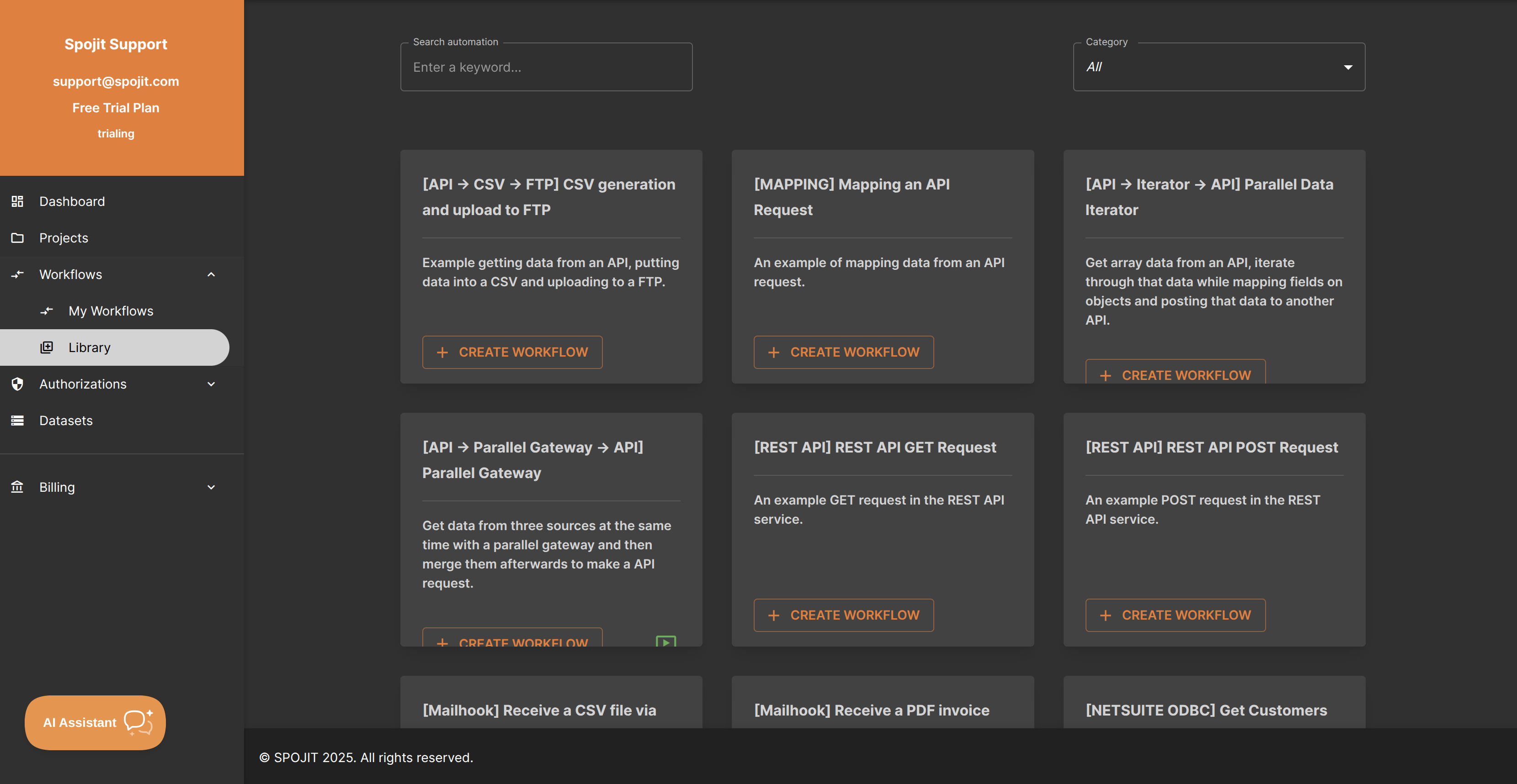 Integrations - Create workflow from template