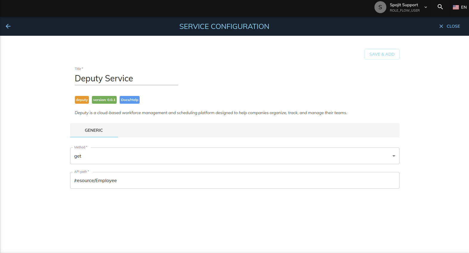 Service Configuration Screen